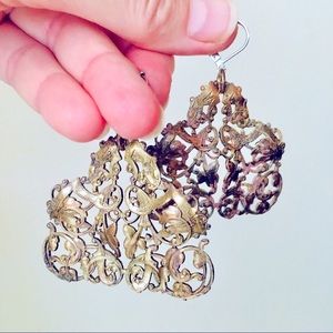 Vintage Large Filigree Ornate Brass Earrings